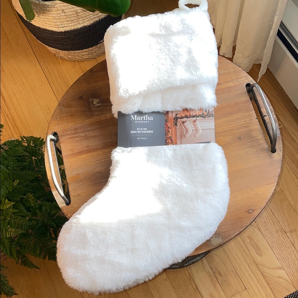 βοΈMartha Stewart Set of 2 Plush White Holiday Stockings βοΈNWT